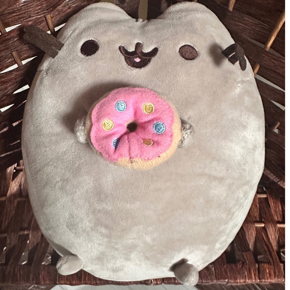 Pusheen Cat Plush Pillow with Pink Donut Stuffed Animal Toy